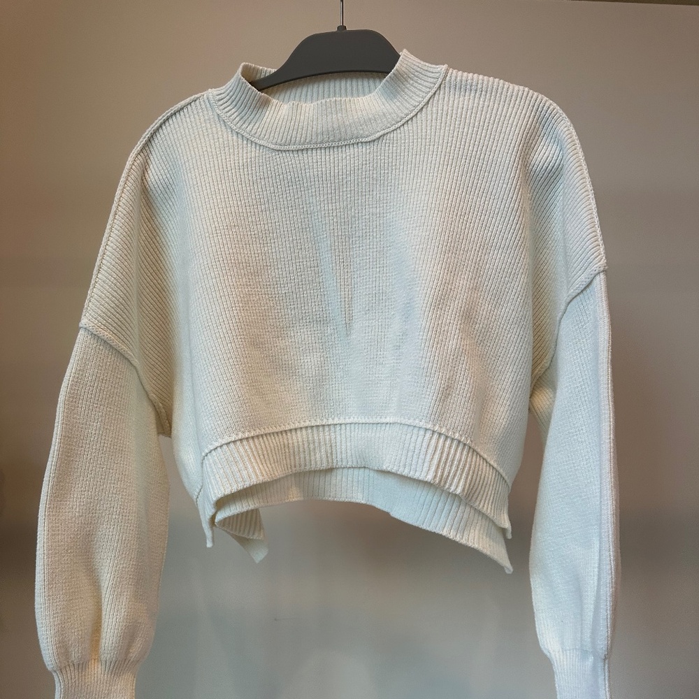 Free People Ivory Cotton Sweater Cropped